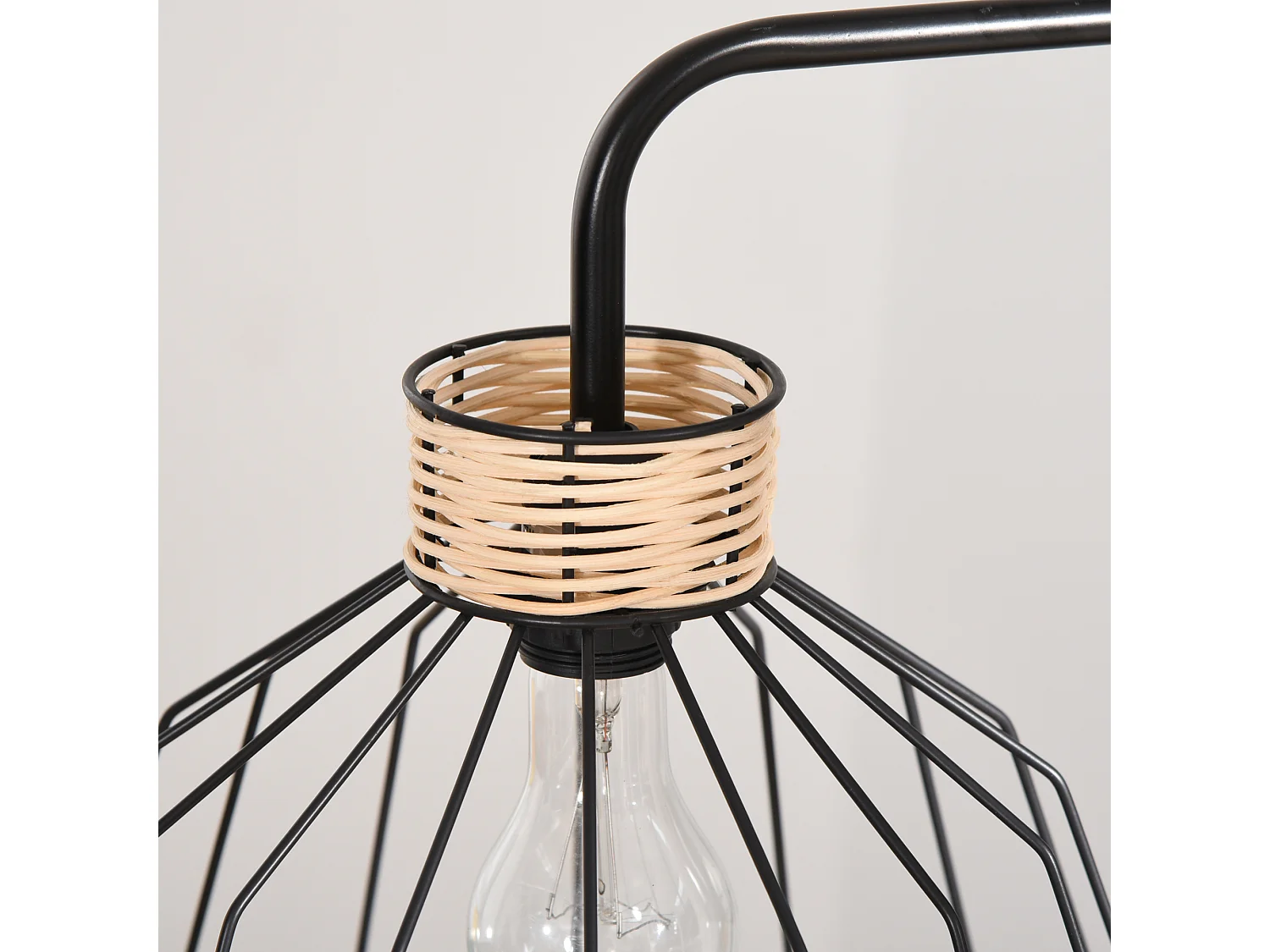 Lampadaire design industriel grillagé et arqué 40 W max. métal noir rotin