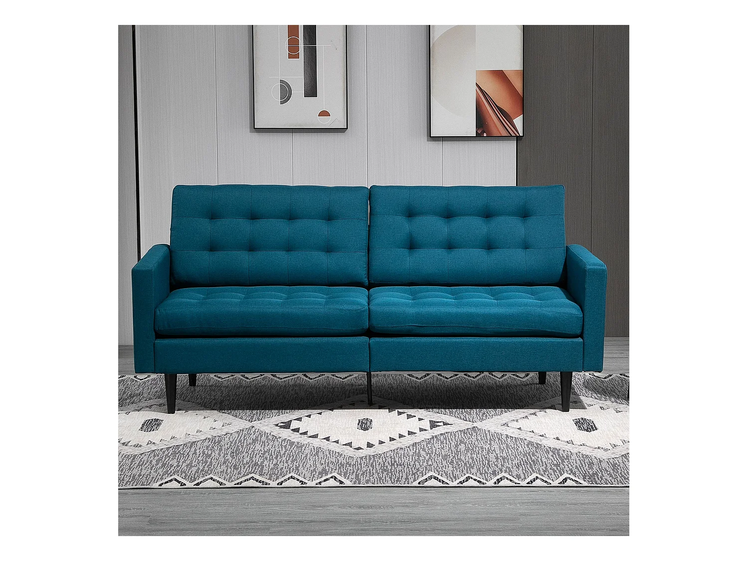 Canapé convertible 2 places design contemporain dossier inclinable indépendamment 3 positions lin bleu canard