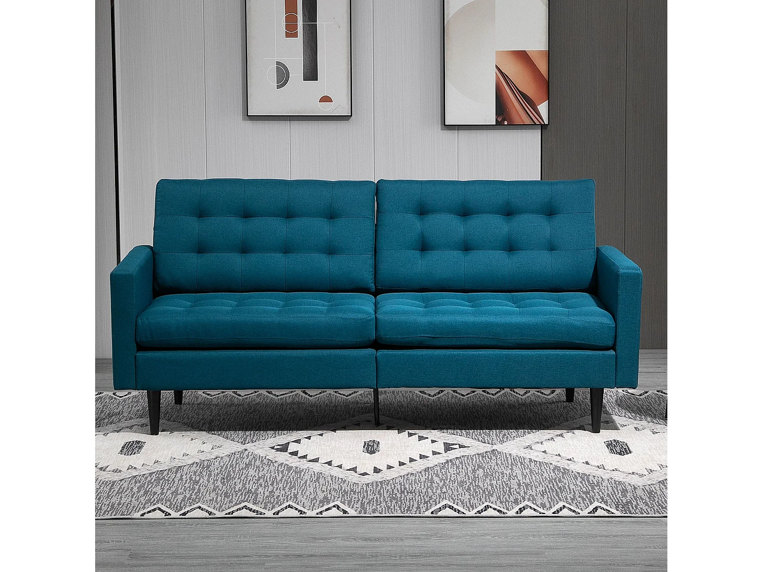 Canapé convertible 2 places design contemporain dossier inclinable indépendamment 3 positions lin bleu canard