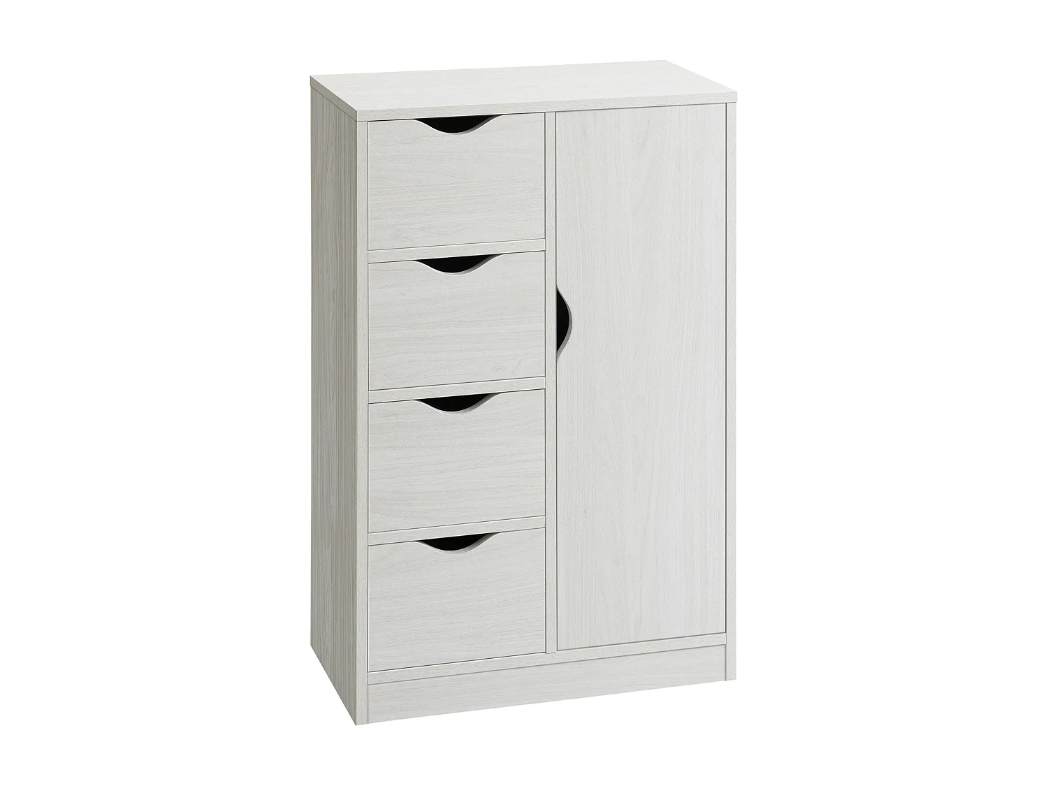 Meuble de rangement moderne 1 porte 4 tiroirs - panneaux particules blanc grain de bois