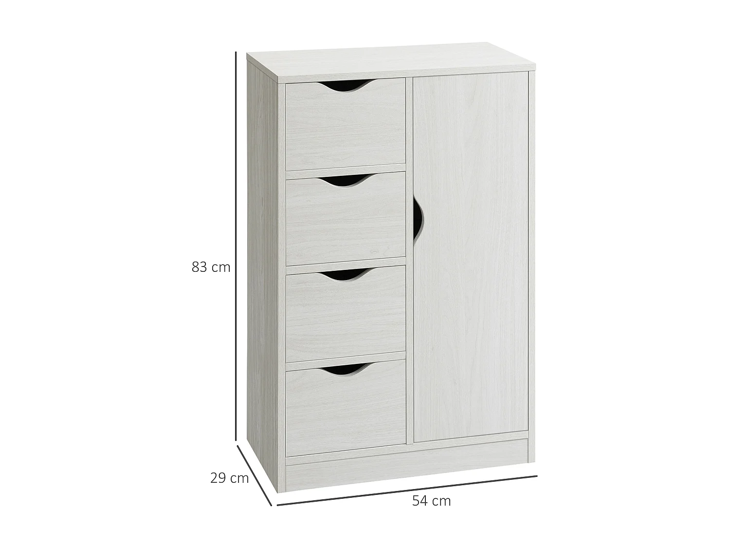 Meuble de rangement moderne 1 porte 4 tiroirs - panneaux particules blanc grain de bois
