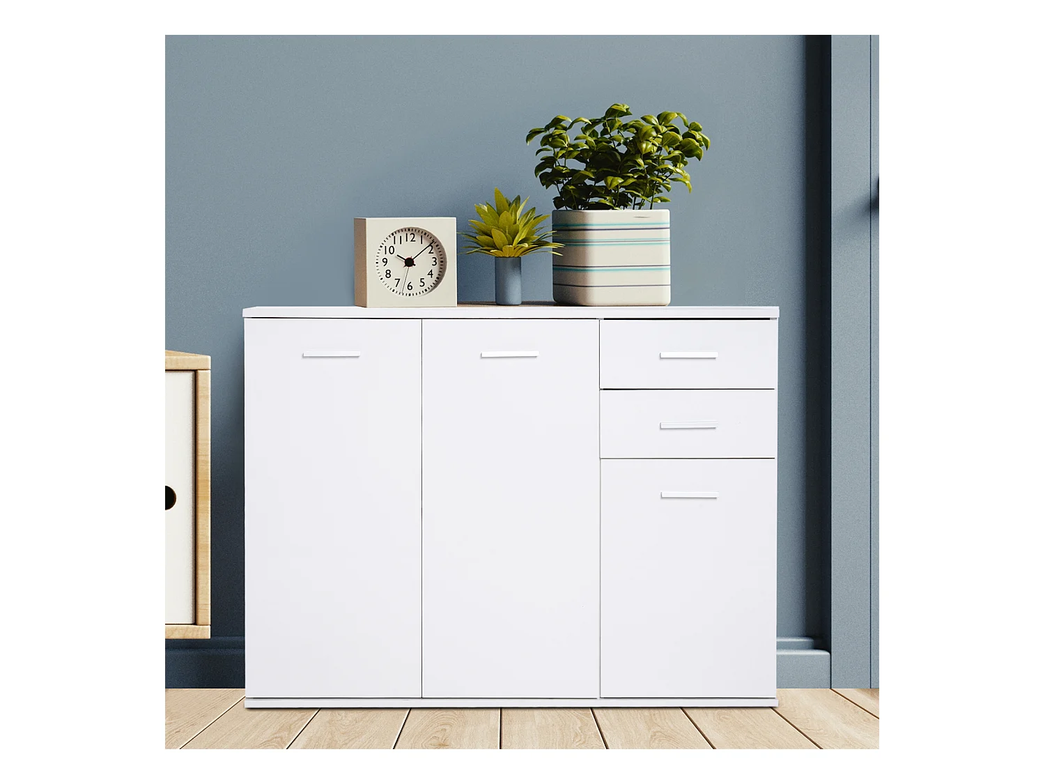 HOMCOM Buffet meuble de rangement 2 tiroirs coulissants 2 placards étagère réglable panneaux particules blanc