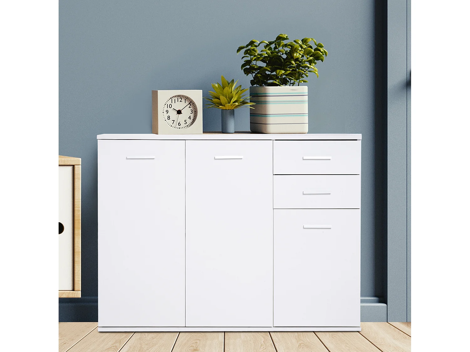HOMCOM Buffet meuble de rangement 2 tiroirs coulissants 2 placards étagère réglable panneaux particules blanc