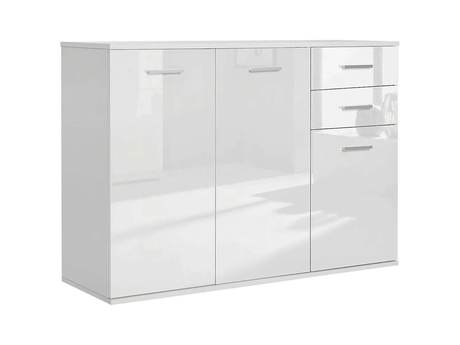 Buffet 2 tiroirs coulissants 2 placards étagère réglable panneaux blanc laqué