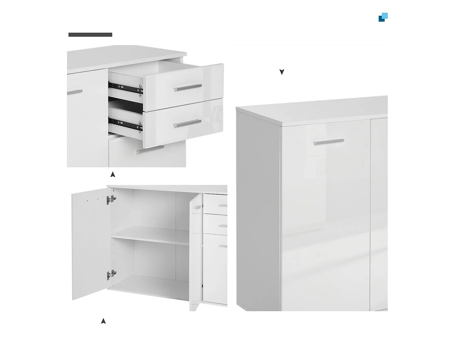 Buffet 2 tiroirs coulissants 2 placards étagère réglable panneaux blanc laqué