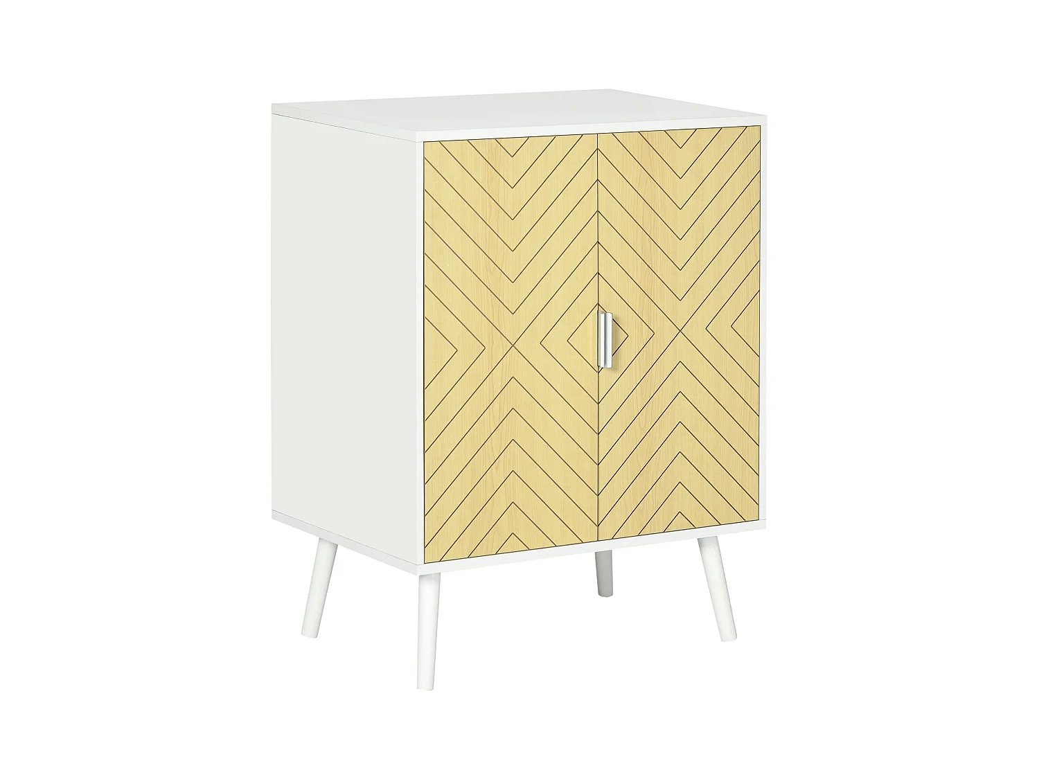 Buffet meuble de rangement design scandinave 2 portes avec étagère dim. 60L x 40l x 80H cm MDF panneaux particules blanc portes motif graphique aspect bois clair