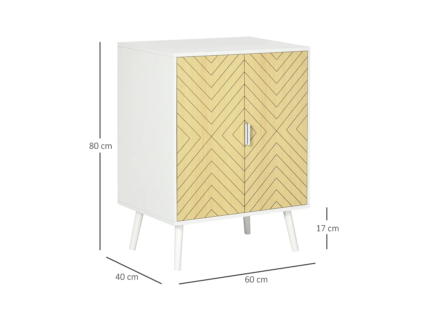 Buffet meuble de rangement design scandinave 2 portes avec étagère dim. 60L x 40l x 80H cm MDF panneaux particules blanc portes motif graphique aspect bois clair