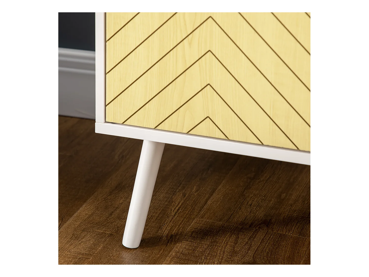 Buffet meuble de rangement design scandinave 2 portes avec étagère dim. 60L x 40l x 80H cm MDF panneaux particules blanc portes motif graphique aspect bois clair