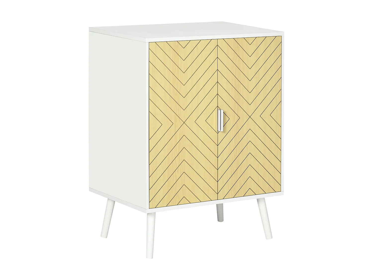 Buffet meuble de rangement design scandinave 2 portes avec étagère dim. 60L x 40l x 80H cm MDF panneaux particules blanc portes motif graphique aspect bois clair