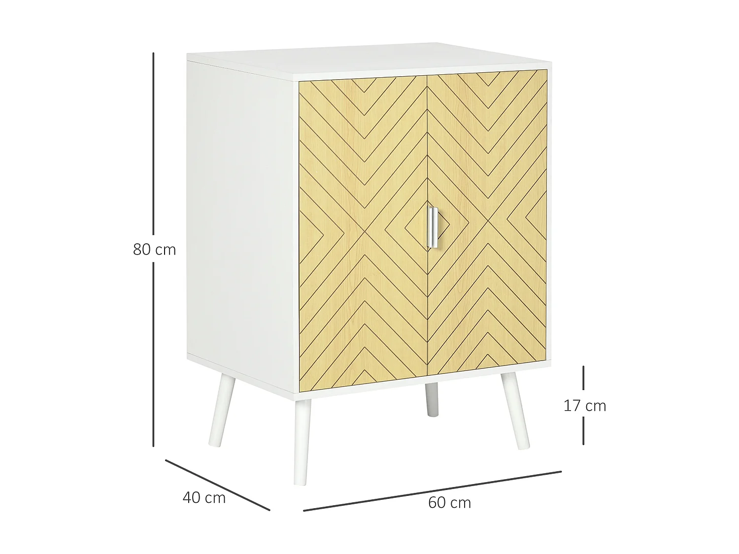 Buffet meuble de rangement design scandinave 2 portes avec étagère dim. 60L x 40l x 80H cm MDF panneaux particules blanc portes motif graphique aspect bois clair