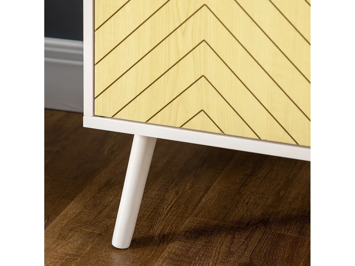 Buffet meuble de rangement design scandinave 2 portes avec étagère dim. 60L x 40l x 80H cm MDF panneaux particules blanc portes motif graphique aspect bois clair