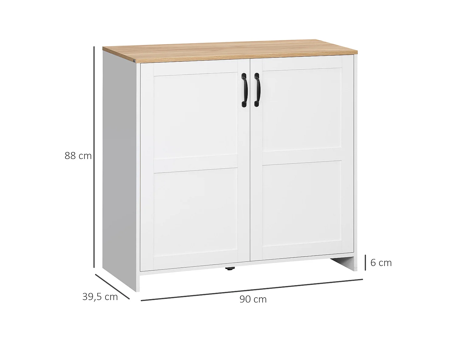 Buffet 2 portes 2 étagères réglables panneaux particules blanc aspect bois clair