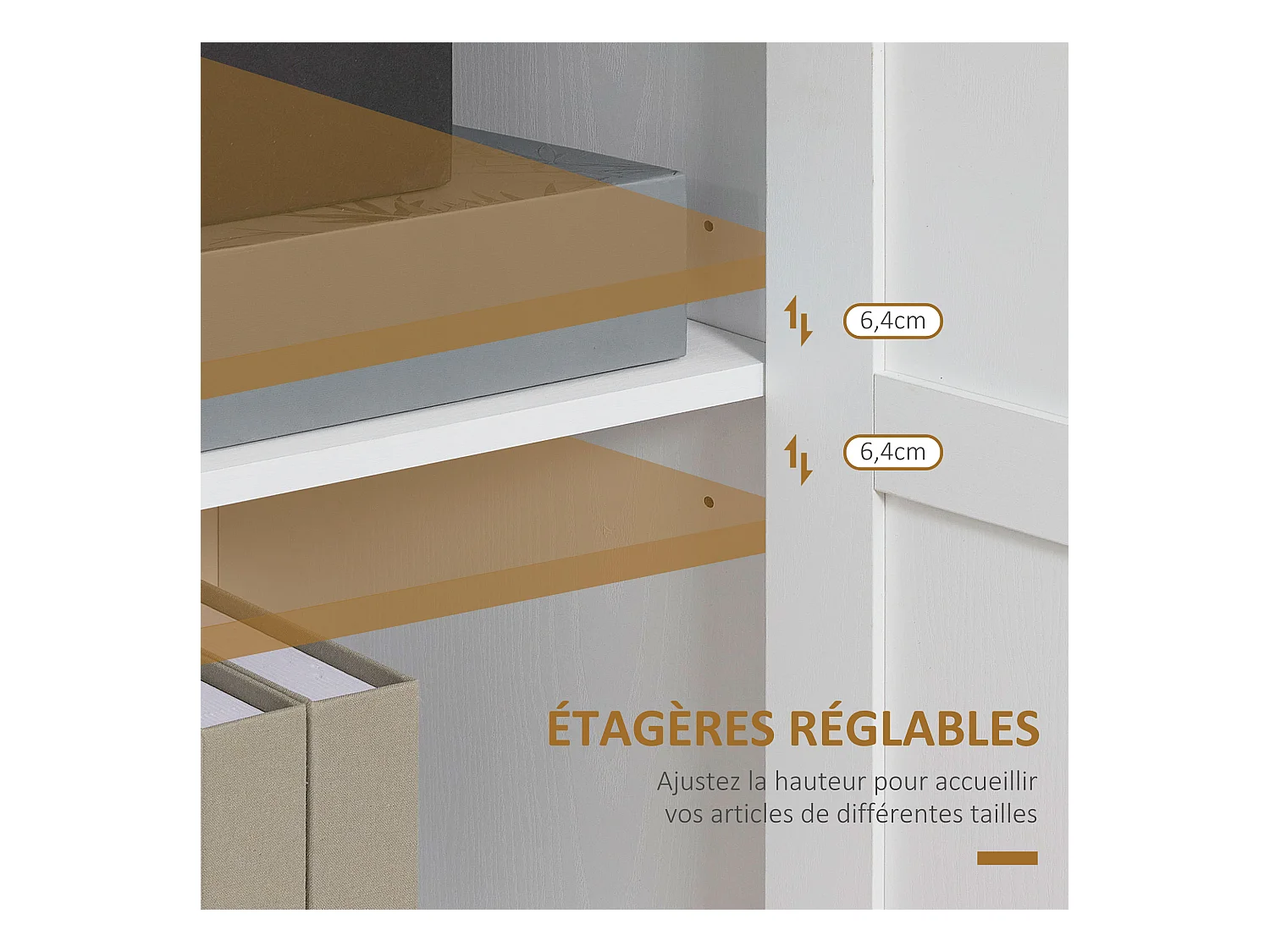 Buffet 2 portes 2 étagères réglables panneaux particules blanc aspect bois clair