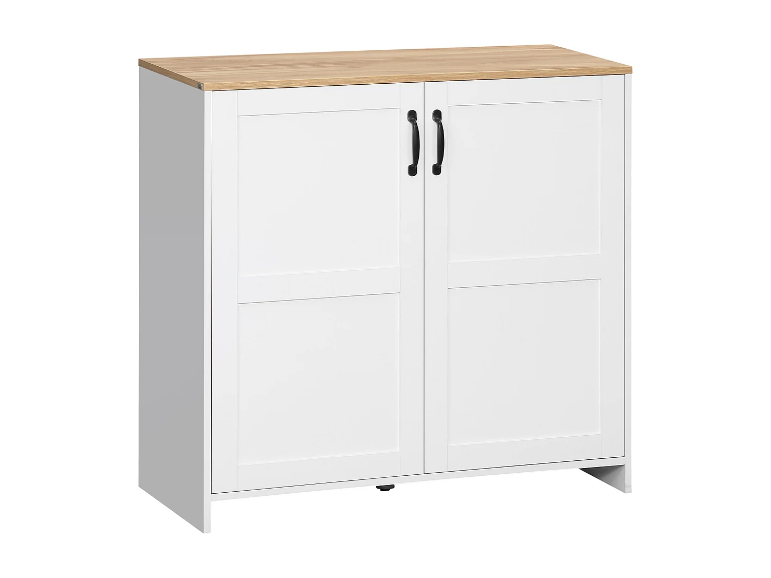 Buffet 2 portes 2 étagères réglables panneaux particules blanc aspect bois clair