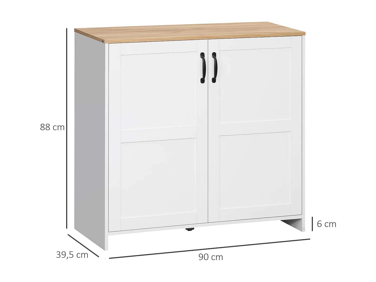 Buffet 2 portes 2 étagères réglables panneaux particules blanc aspect bois clair