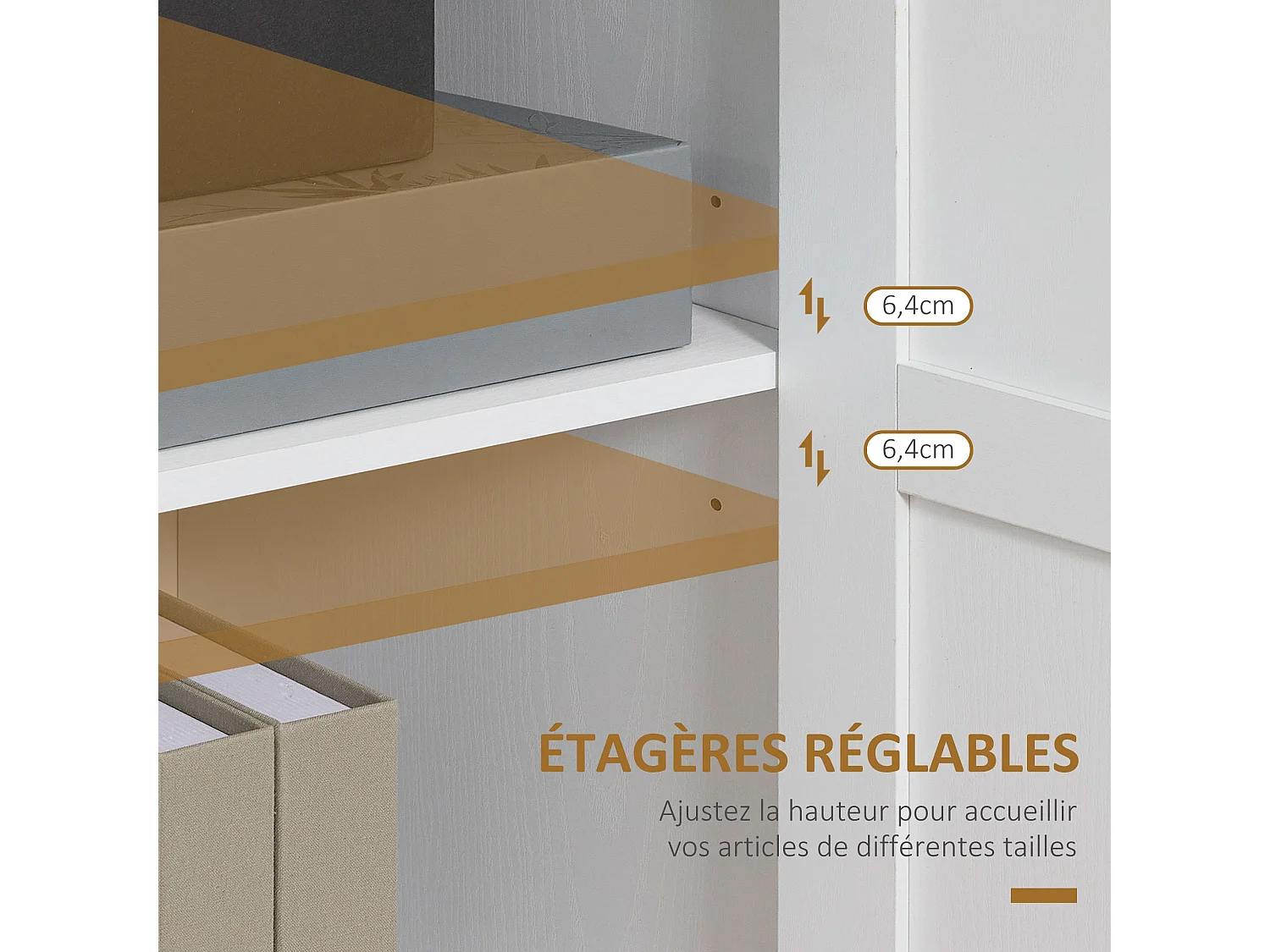 Buffet 2 portes 2 étagères réglables panneaux particules blanc aspect bois clair