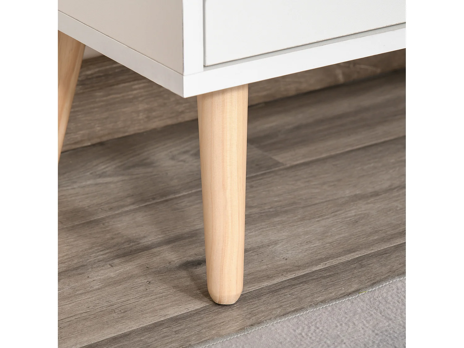 HOMCOM Meuble de rangement design scandinave 2 placards tiroir coulissant pieds bois massif pin panneaux particules blanc chêne clair