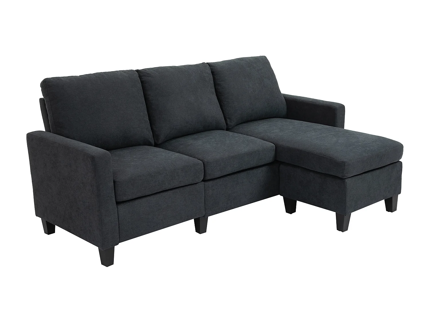 Canapé d'angle 3 places méridienne réversible garnissage mousse haute densité 28D tissu polyester gris foncé