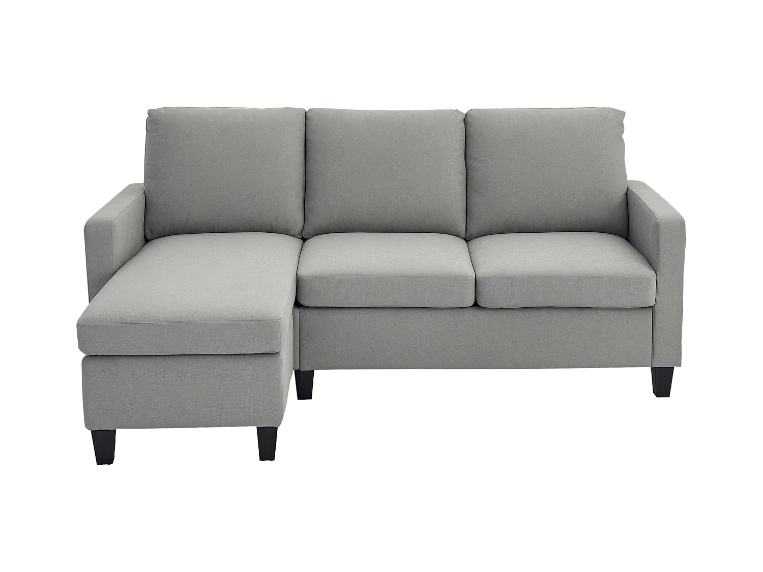 Canapé d'angle 3 places méridienne réversible garnissage mousse haute densité 28D tissu polyester gris clair