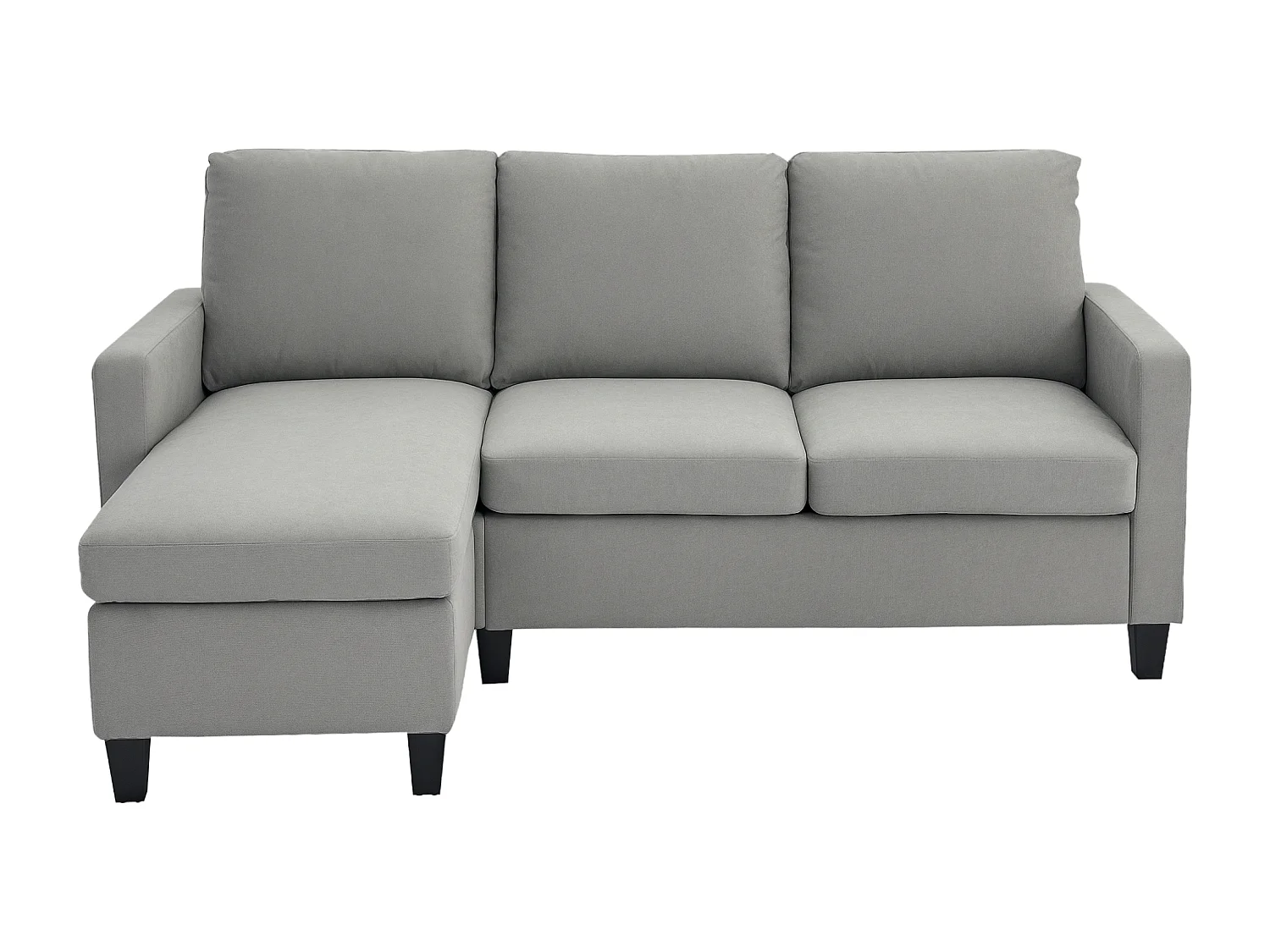 Canapé d'angle 3 places méridienne réversible garnissage mousse haute densité 28D tissu polyester gris clair