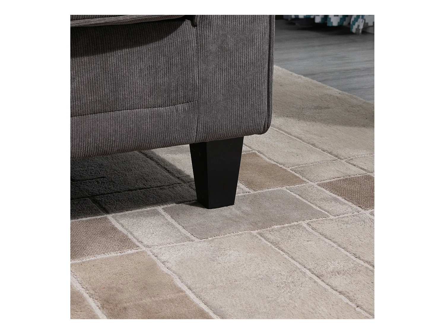 Canapé 3 places dim. 197L x 84P x 90H cm coussin déco. inclus pieds bois massif pin tissu aspect velours côtelé gris