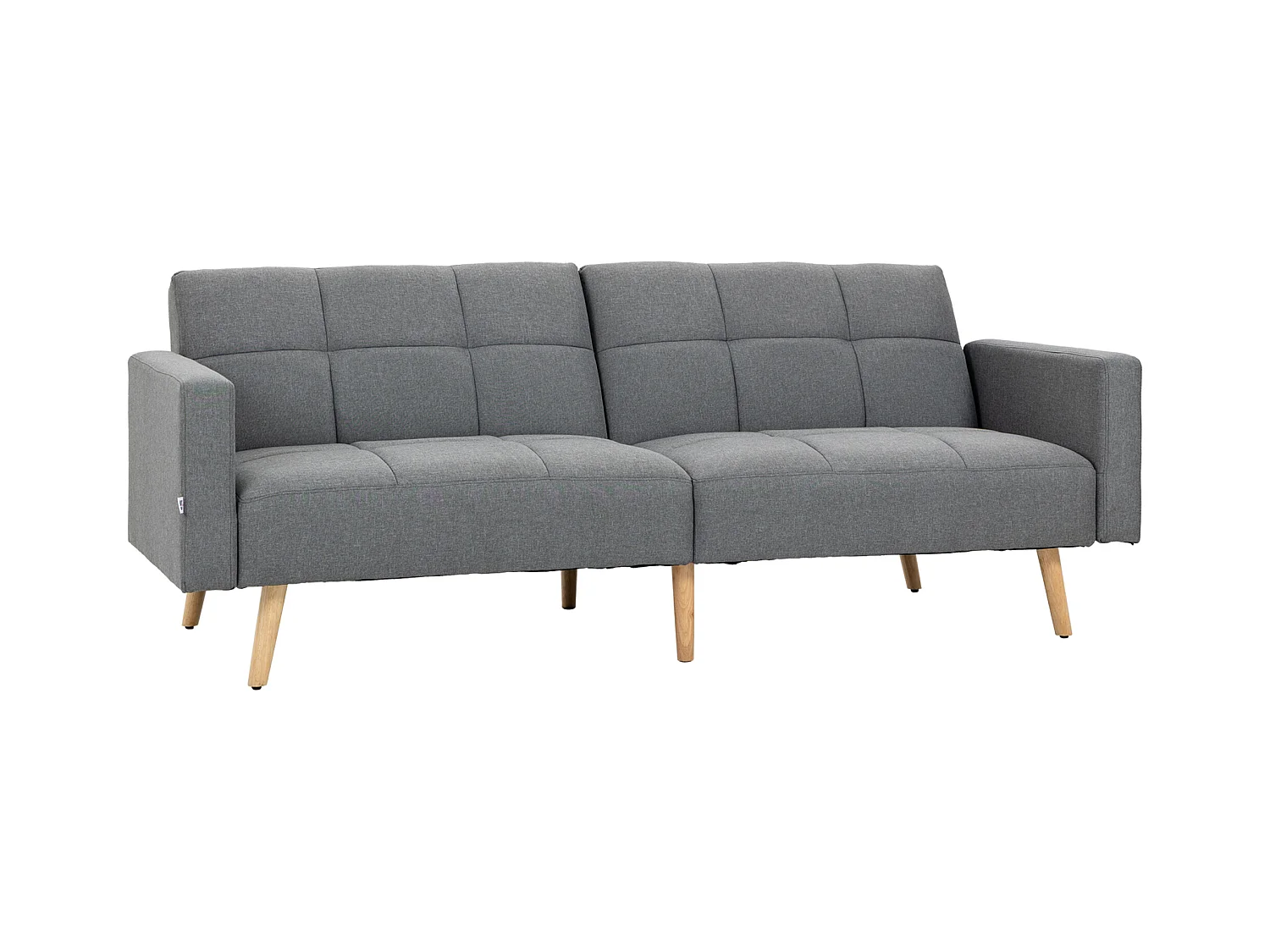 Canapé convertible 2 places design scandinave dossier inclinable 3 positions piètement bois tissu aspect lin gris