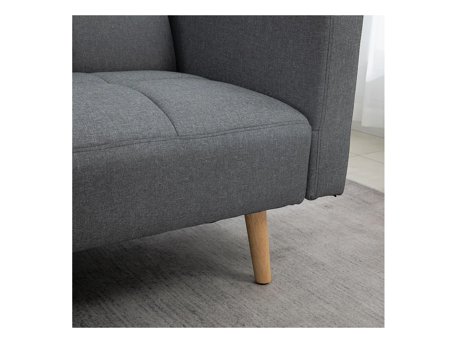 Canapé convertible 2 places design scandinave dossier inclinable 3 positions piètement bois tissu aspect lin gris