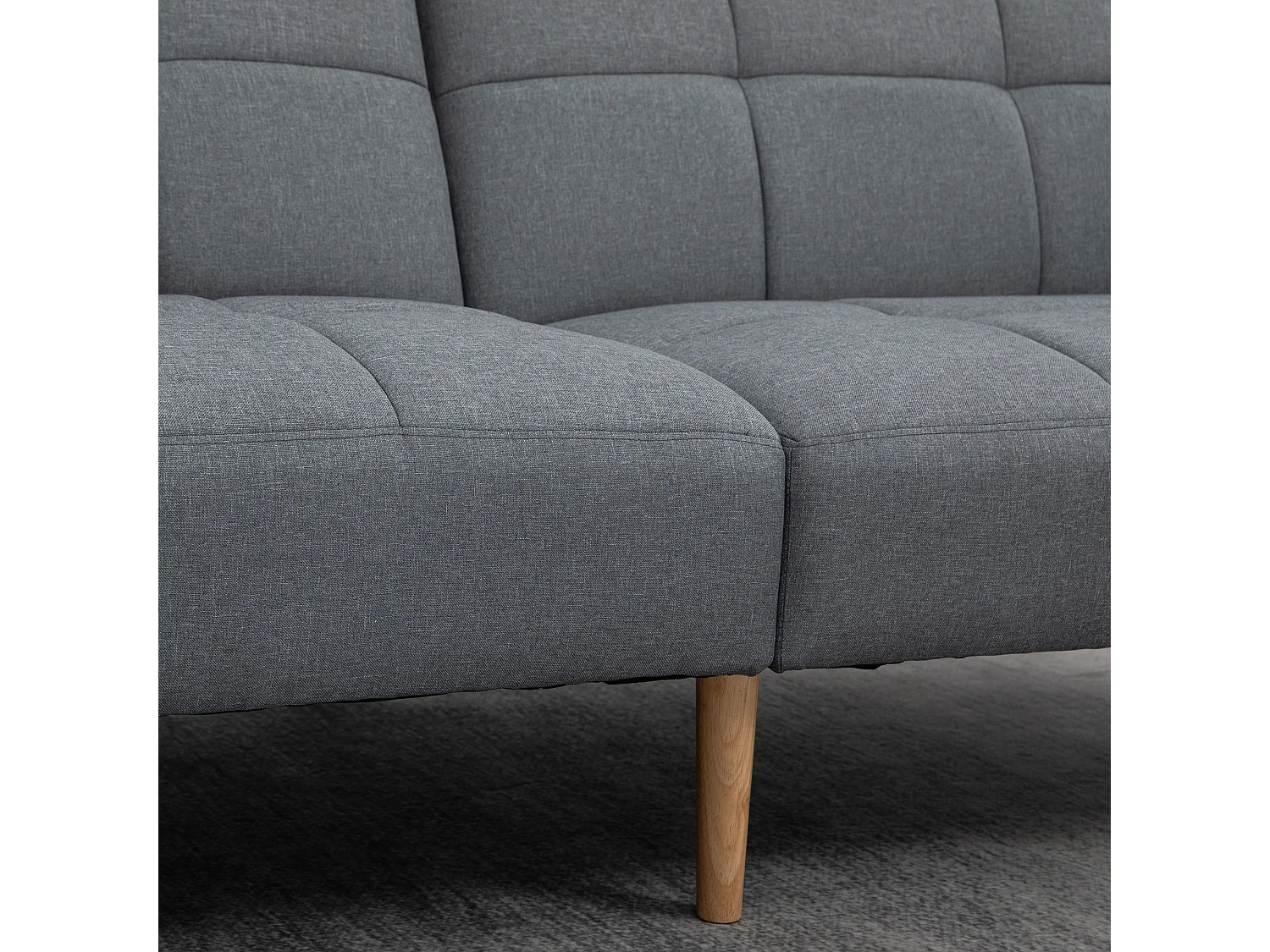 Canapé convertible 2 places design scandinave dossier inclinable 3 positions piètement bois tissu aspect lin gris