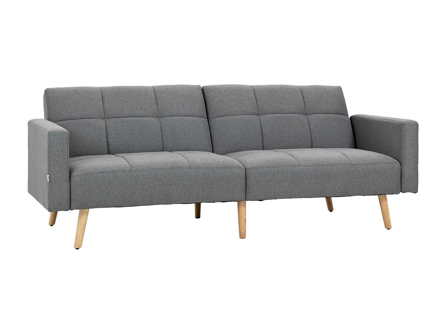 Canapé convertible 2 places design scandinave dossier inclinable 3 positions piètement bois tissu aspect lin gris