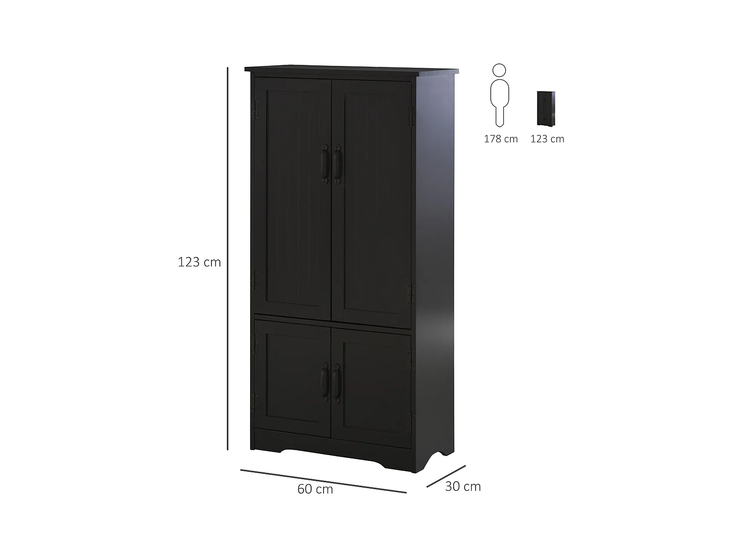 Armoire de cuisine contemporaine multi-rangements 2 placards 3 étagères MDF panneaux particules noir