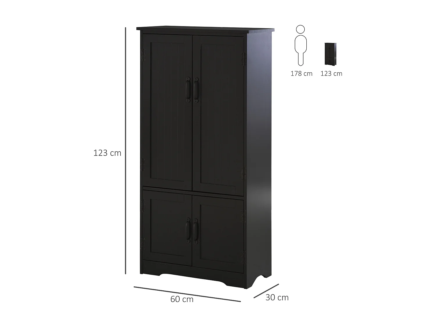 Armoire de cuisine contemporaine multi-rangements 2 placards 3 étagères MDF panneaux particules noir