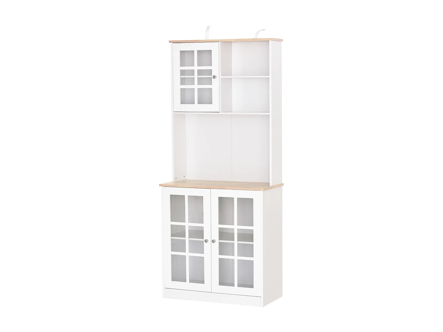 Armoire de cuisine multi-rangements 3 portes vitrine verre avec étagère 2 niches grand plateau MDF blanc chêne
