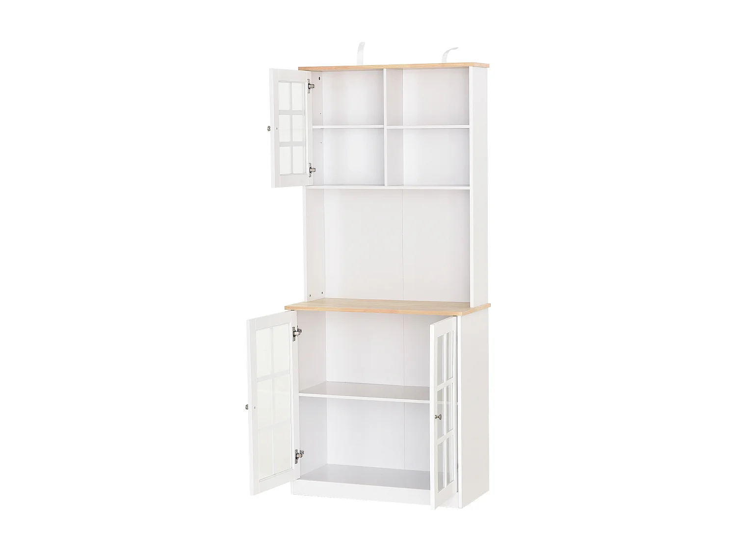 Armoire de cuisine multi-rangements 3 portes vitrine verre avec étagère 2 niches grand plateau MDF blanc chêne