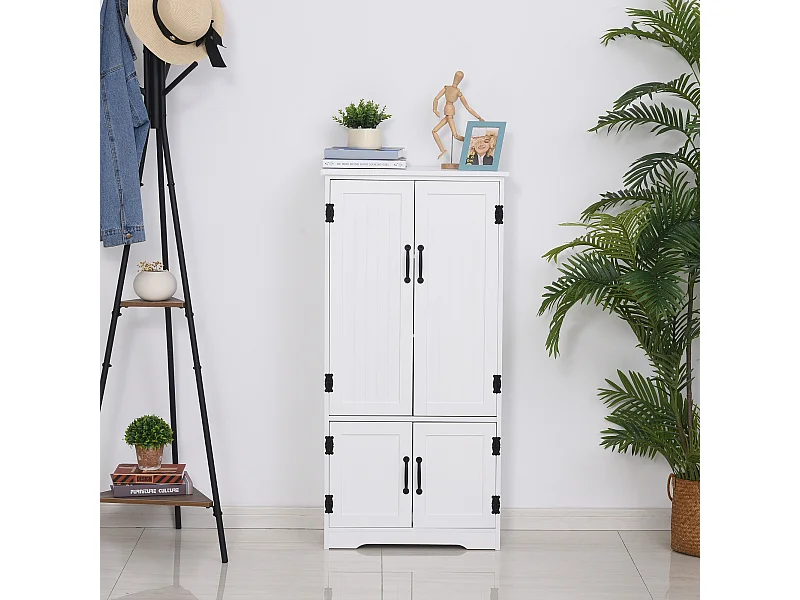 Armoire de cuisine contemporaine multi-rangements 2 placards 3 étagères MDF panneaux particules blanc