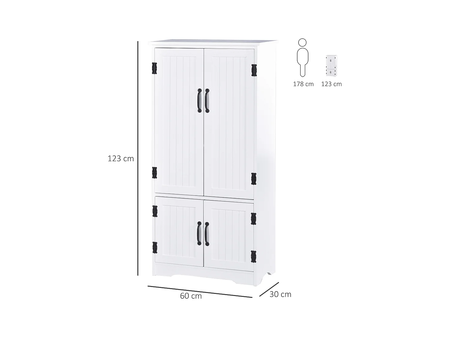Armoire de cuisine contemporaine multi-rangements 2 placards 3 étagères MDF panneaux particules blanc