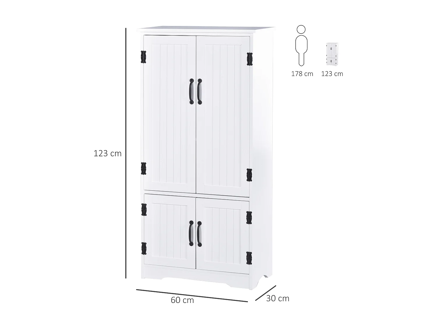 Armoire de cuisine contemporaine multi-rangements 2 placards 3 étagères MDF panneaux particules blanc