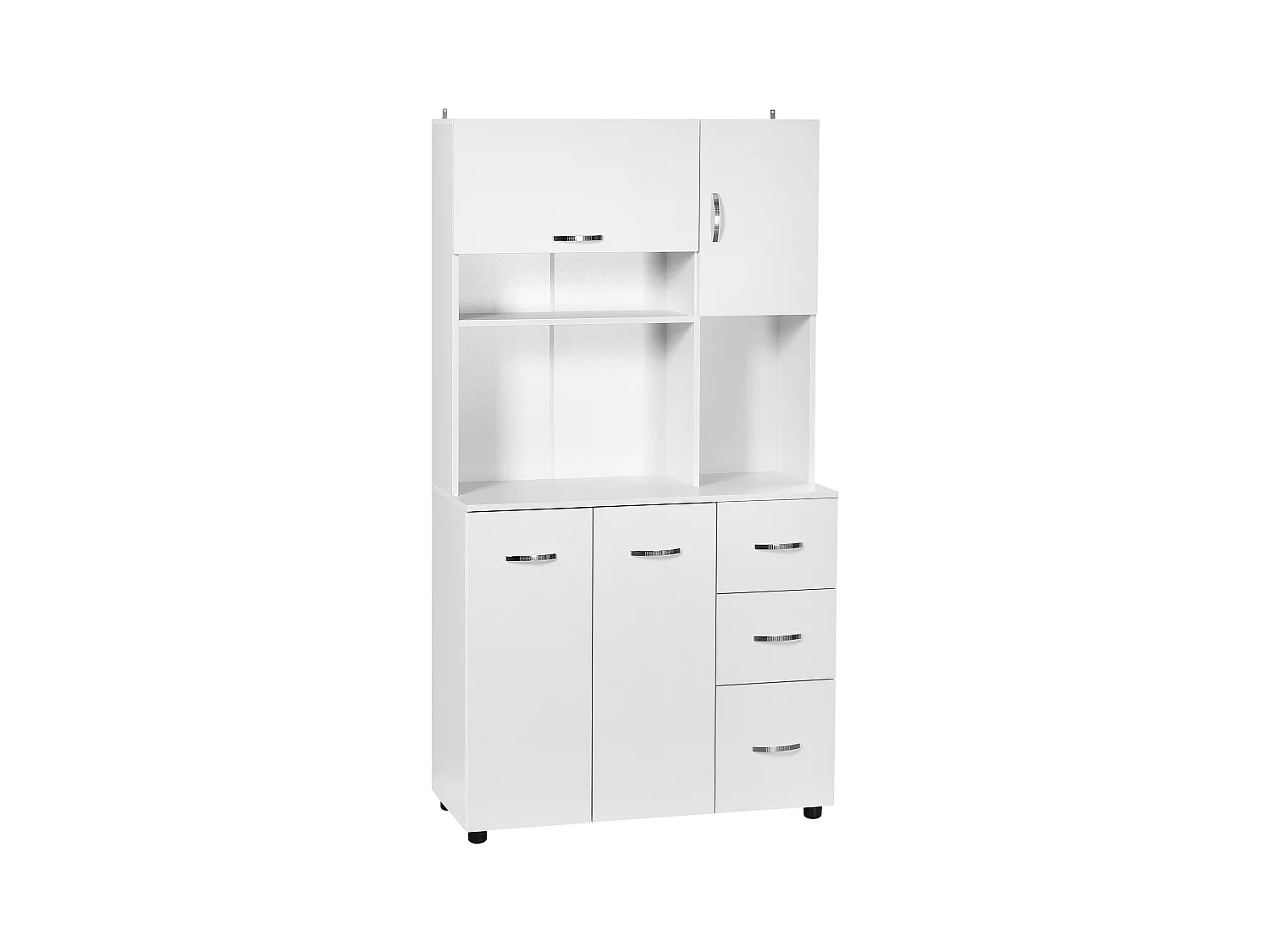 Armoire de cuisine multi-rangement 4 portes 3 tiroirs étagère + grand plateau 89L x 39l x 168H cm MDF blanc