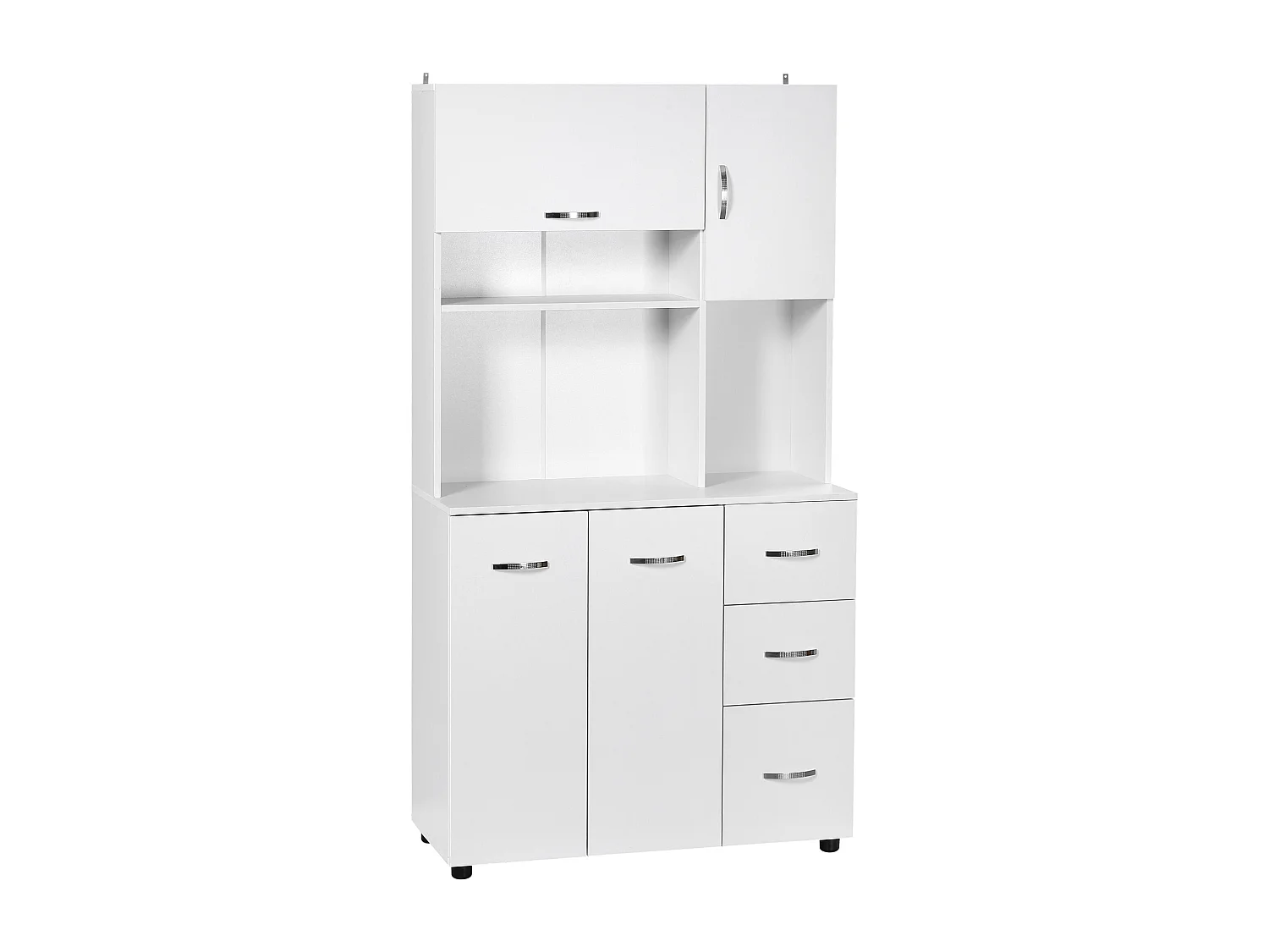 Armoire de cuisine multi-rangement 4 portes 3 tiroirs étagère + grand plateau 89L x 39l x 168H cm MDF blanc
