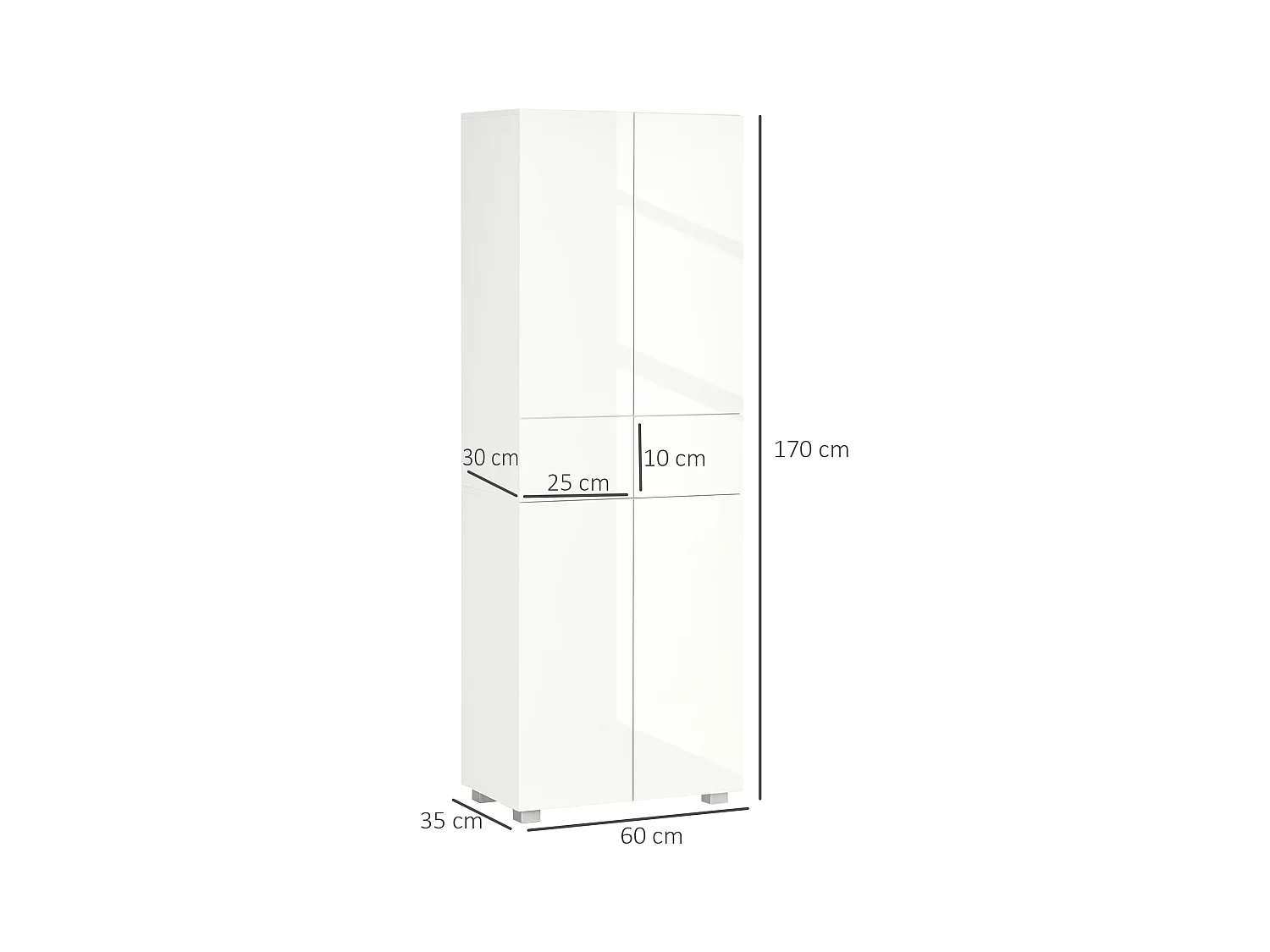 Buffet haut de cuisine blanc laqué style contemporain - 4 portes, 3 étagères réglables, 2 tiroirs