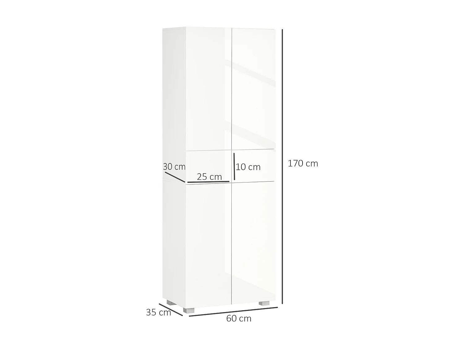 Buffet haut de cuisine blanc laqué style contemporain - 4 portes, 3 étagères réglables, 2 tiroirs