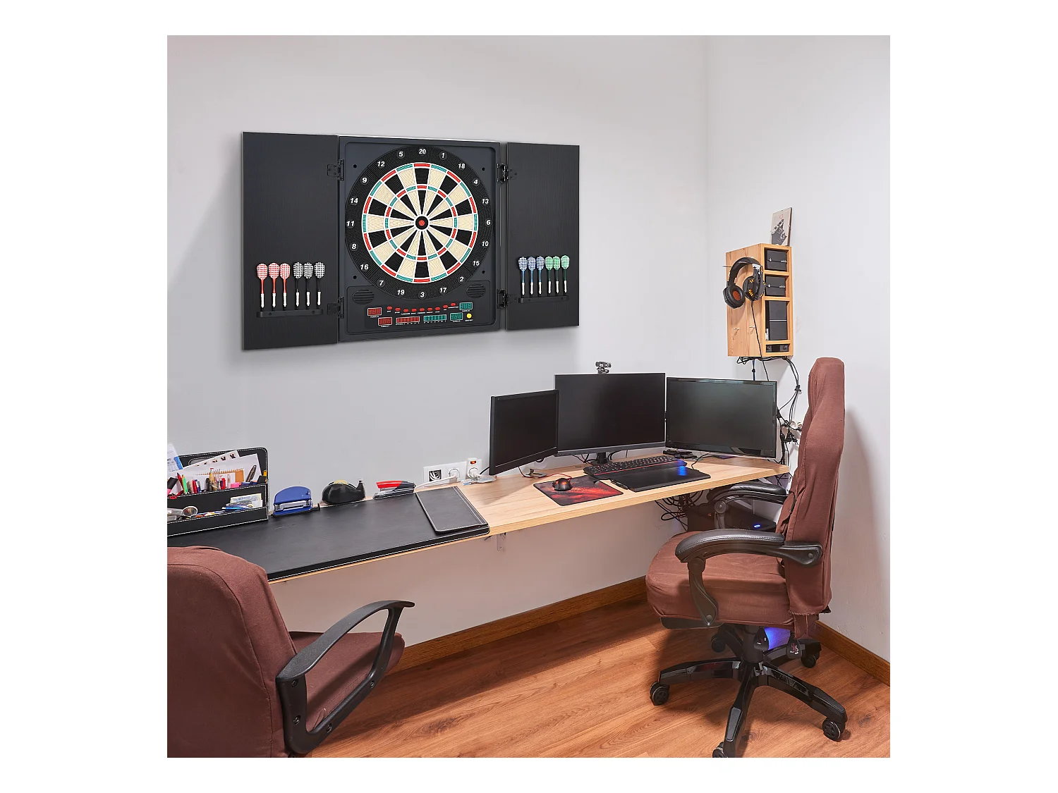 Cible jeu de fléchettes électronique refermable 27 jeux 202 variations jusqu'à 8 joueurs affichage LED haut-parleur noir