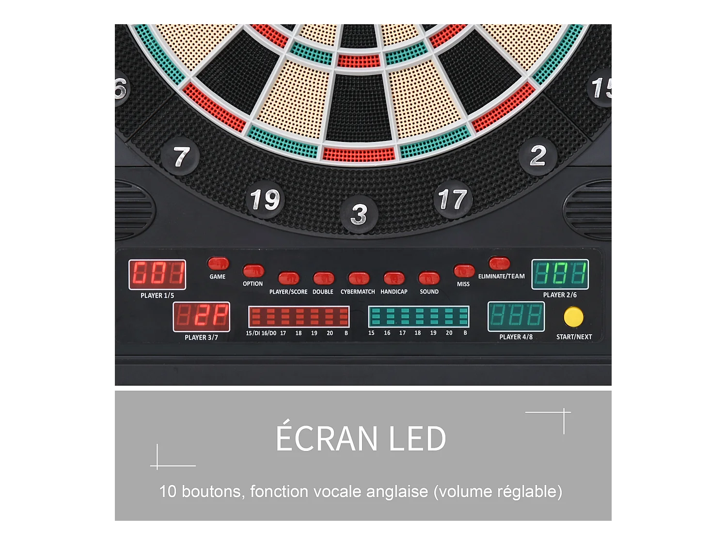 Cible jeu de fléchettes électronique refermable 27 jeux 202 variations jusqu'à 8 joueurs affichage LED haut-parleur noir
