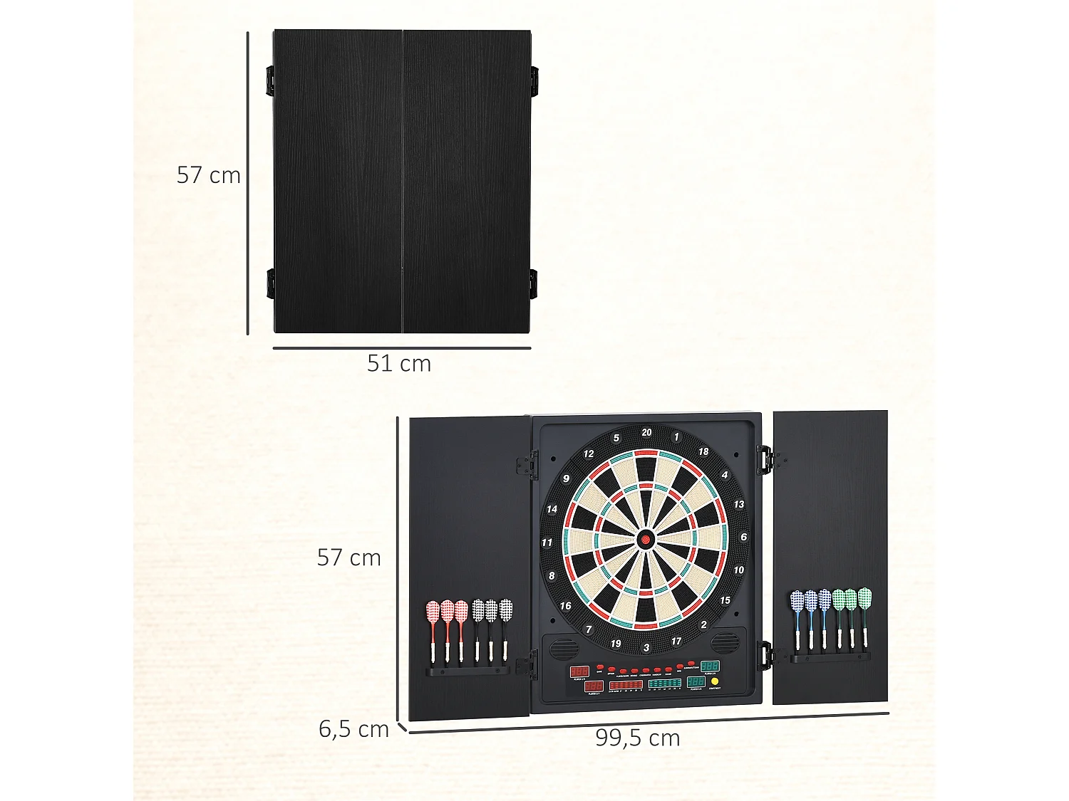 Cible jeu de fléchettes électronique refermable 27 jeux 202 variations jusqu'à 8 joueurs affichage LED haut-parleur noir