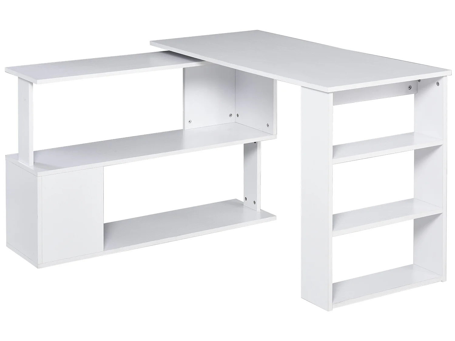 Bureau informatique multimédia modulable bibliothèque intégrée + étagère 3 niveaux panneaux particules blanc