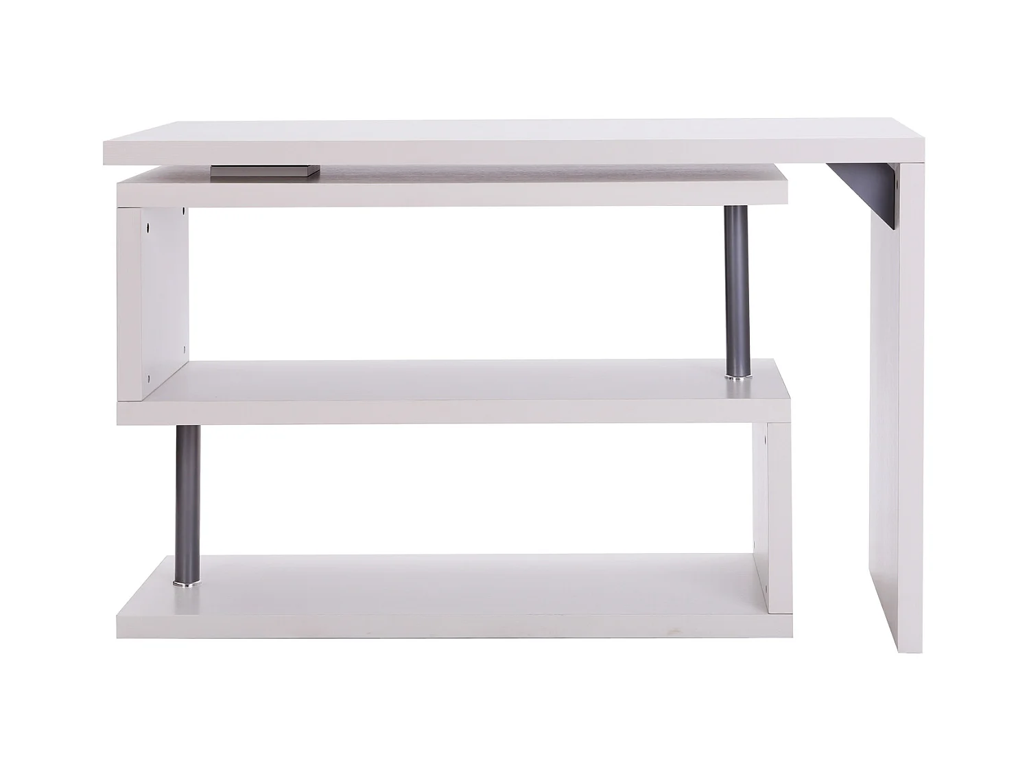 Bureau informatique table informatique modulable avec bibliothèque adjacente design contemporain mélaminé métal chromé blanc