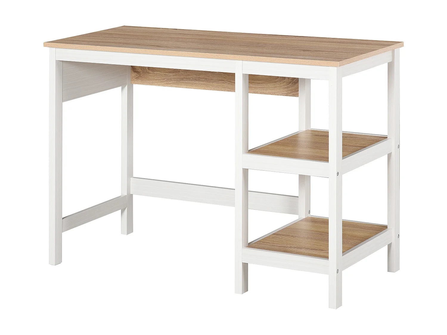 Bureau informatique multimédia dim. 110L x 48l x 76H cm 2 étagères latérales MDF E1 chêne clair blanc