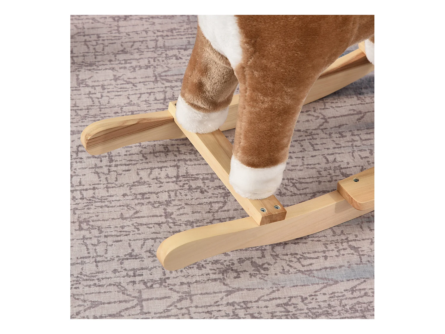 Cheval à bascule selle grand confort peluche courte douce bois peuplier brun dim. 65L x 32,5l x 61H cm