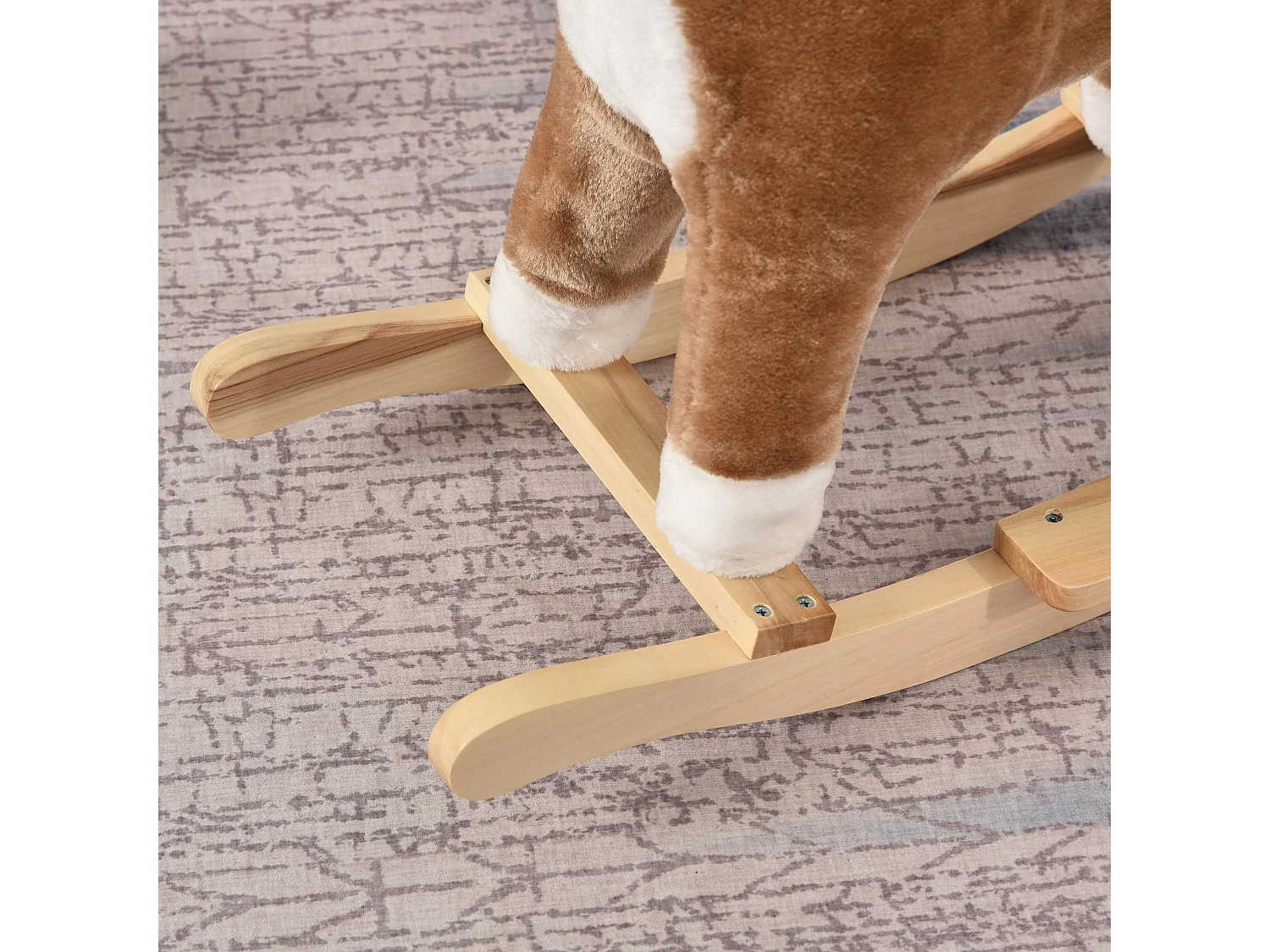 Cheval à bascule selle grand confort peluche courte douce bois peuplier brun dim. 65L x 32,5l x 61H cm