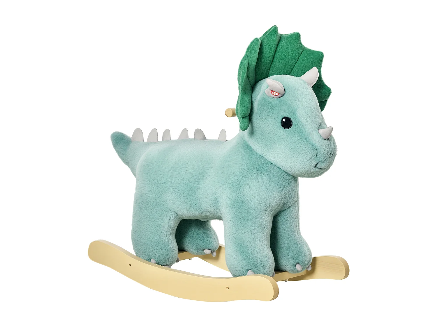 Jouet à bascule dinosaure effet sonore rugissement bois peuplier peluche courte polyester vert d'eau