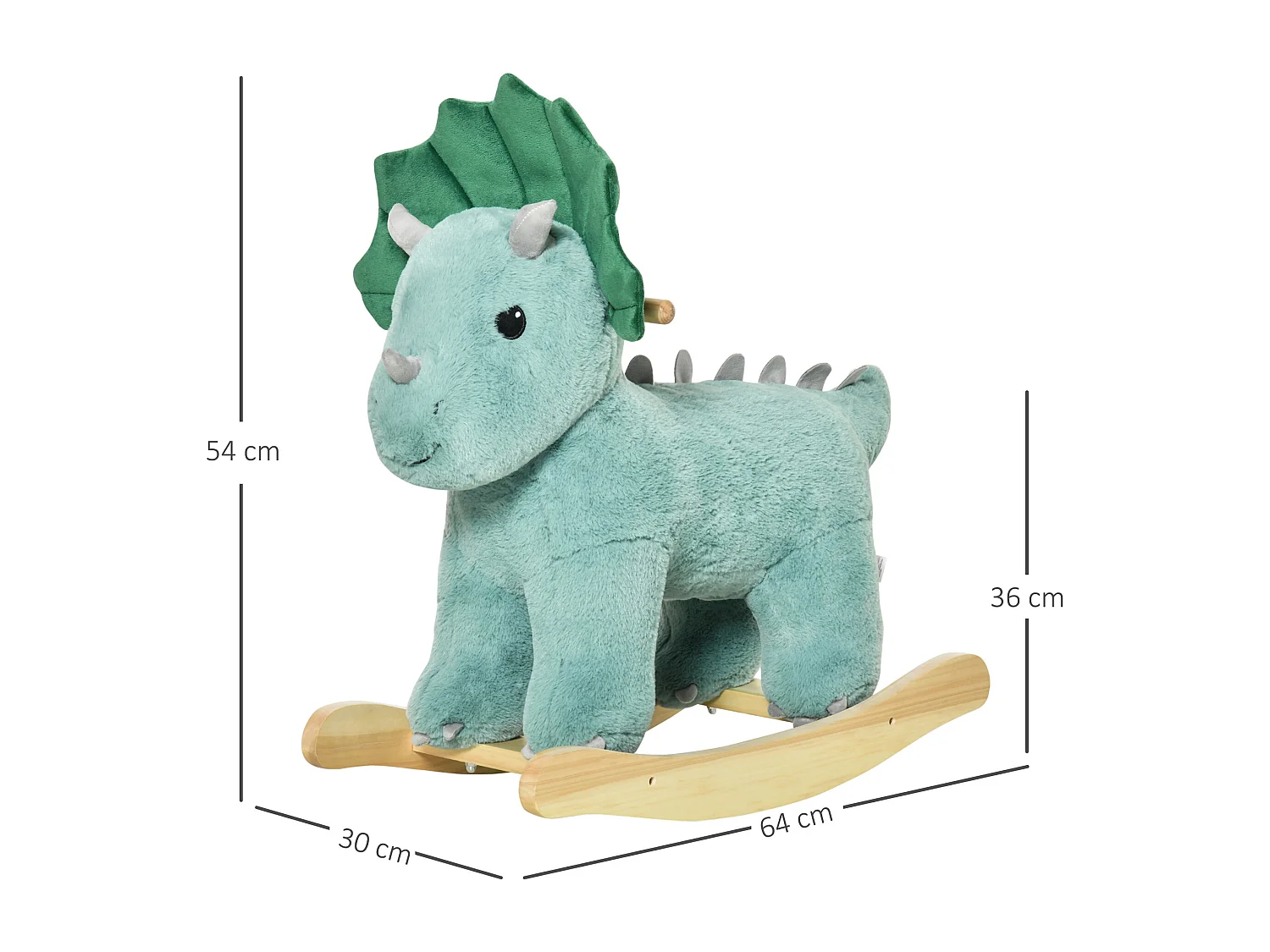 Jouet à bascule dinosaure effet sonore rugissement bois peuplier peluche courte polyester vert d'eau